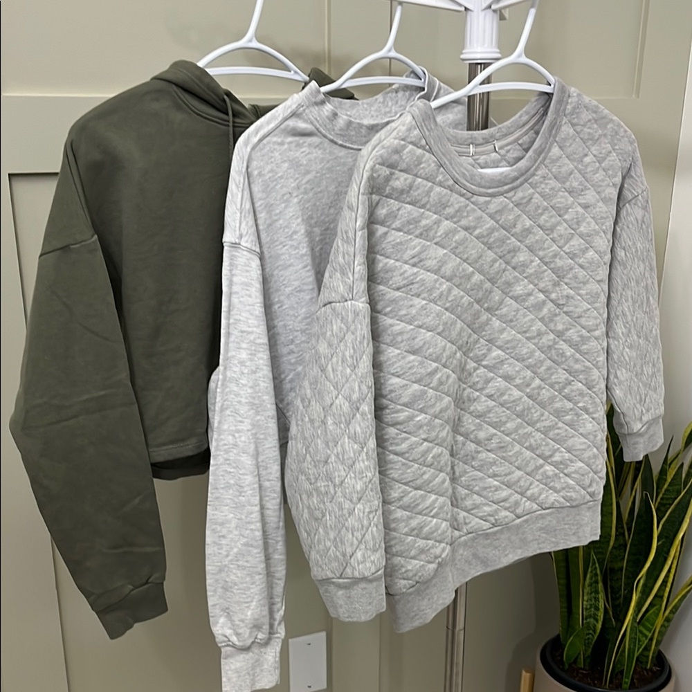 BUNDLE : Set of Three (3) Kids Sweatshirts - 2 grey, 1 olive green, Size XS